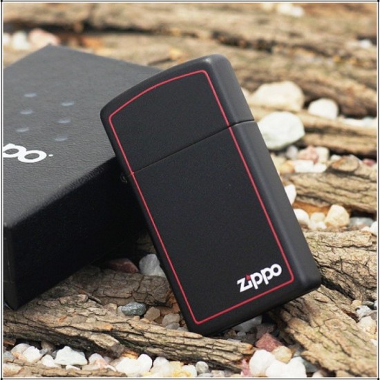 Zippo, SLIM BLACK W/ZIPPO - BORDER, 1618ZB Zippo, SLIM BLACK W/ZIPPO - BORDER, 1618ZB